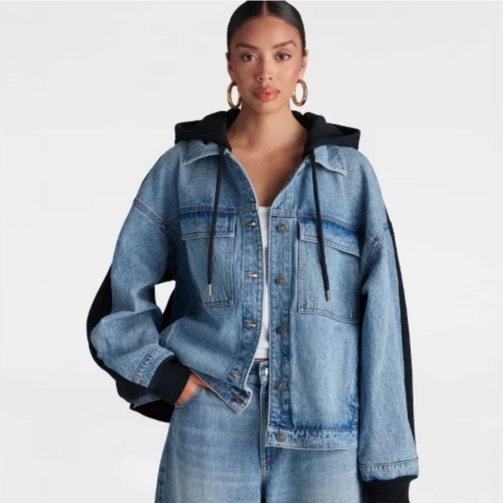 Stylish Denim Jacket with Black Hood